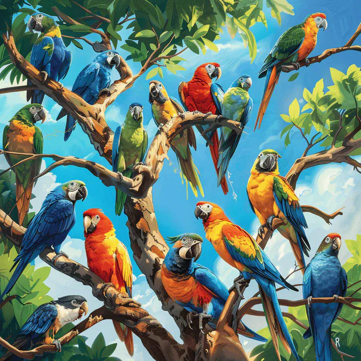 Diamond Painting Familie Papagei