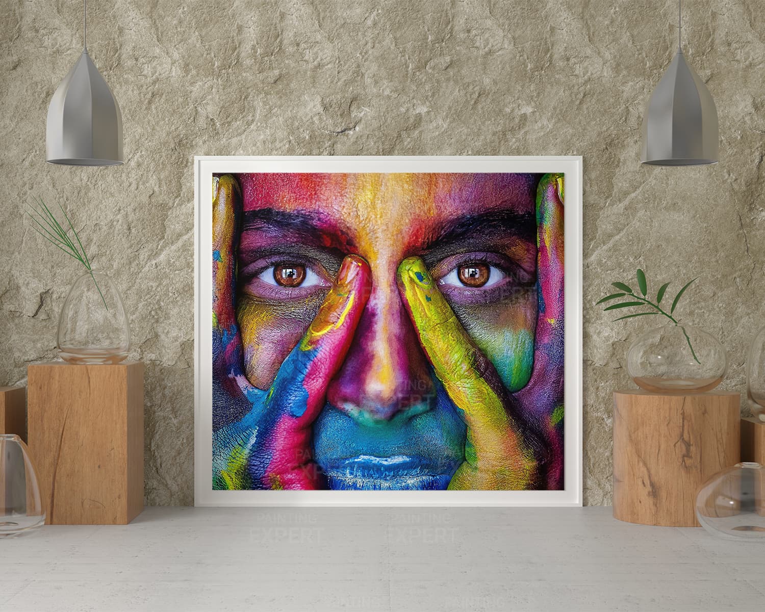 Diamond Painting Frau mit Farbflecken