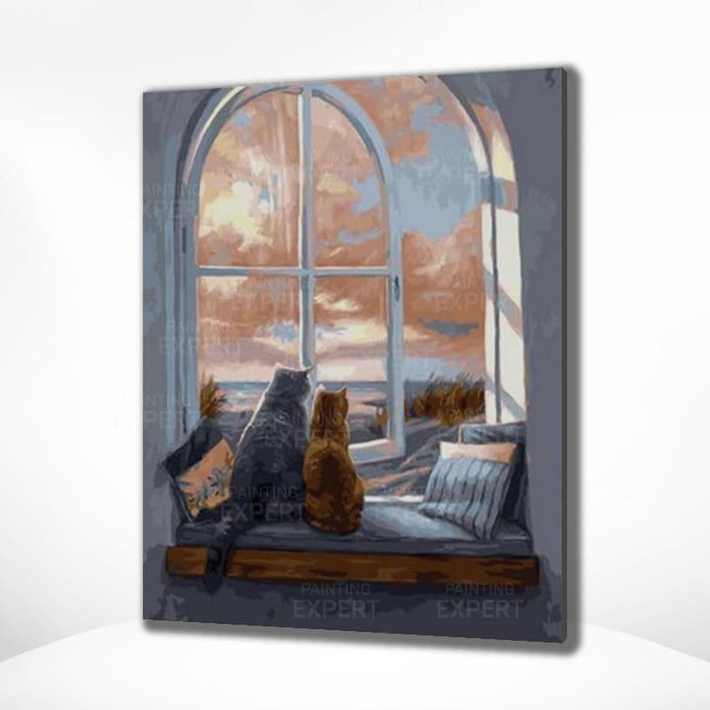 Diamond Painting Katzen am Fenster