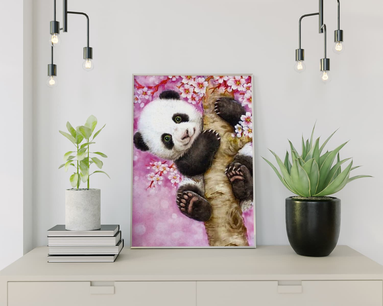 Diamond Painting Panda mit Blumen
