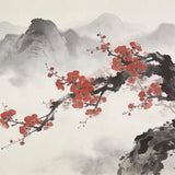 Diamond Painting Kirschblüten vor nebelverhangenen Berggipfeln – Japandi-Panorama Japan