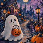 Malen nach Zahlen Bleib schaurig, kleiner Geist – Halloween-Motiv