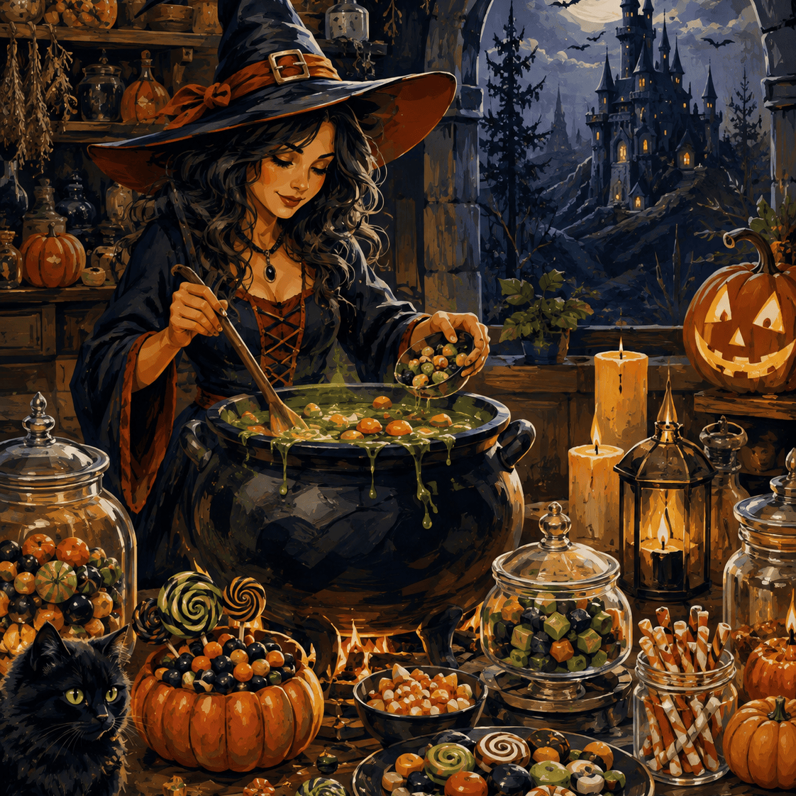 Malen nach Zahlen Bonbons aus der Hexenküche – Halloween-Motiv
