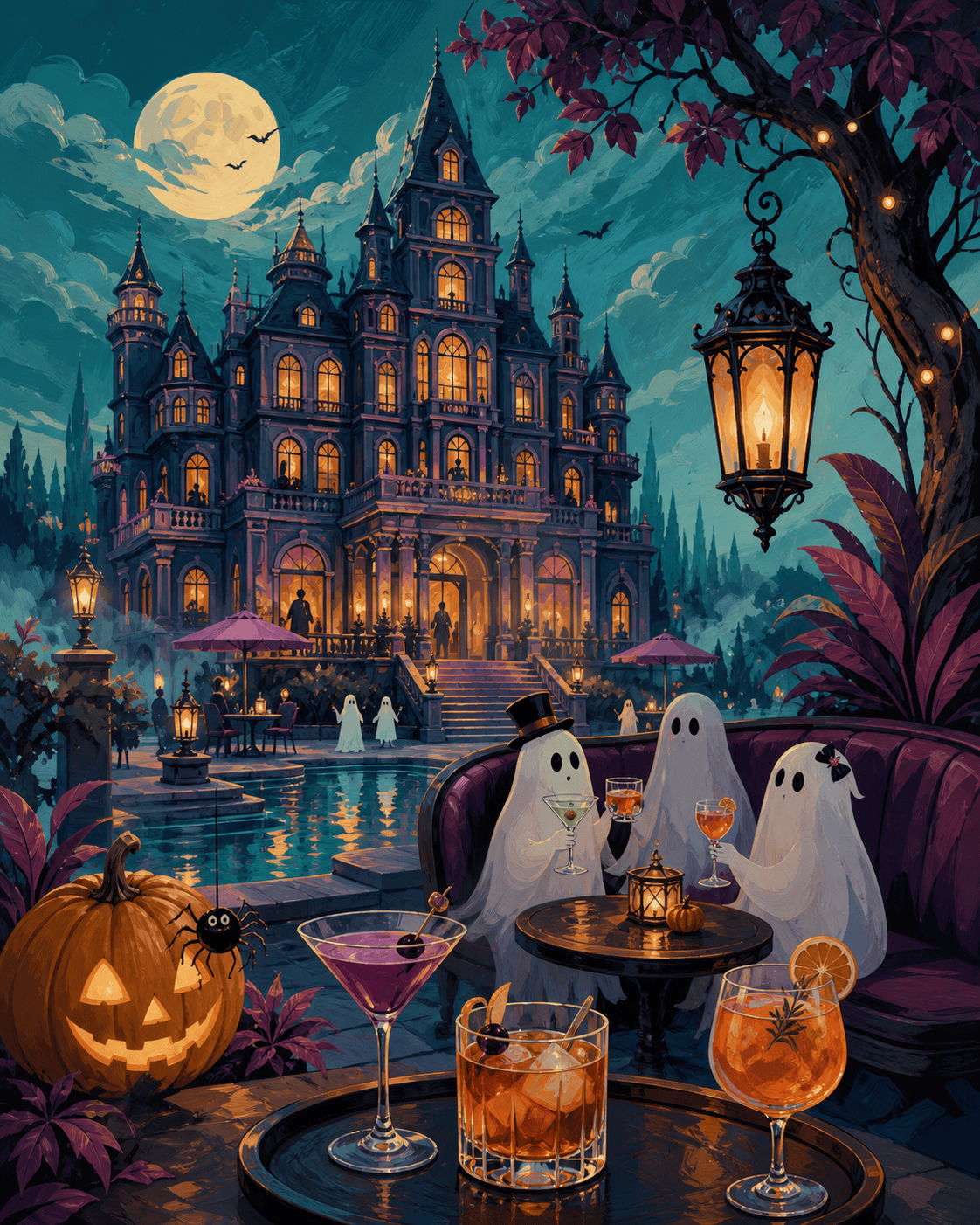 Malen nach Zahlen Cocktails im Spukhotel – Halloween-Motiv