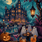 Malen nach Zahlen Cocktails im Spukhotel – Halloween-Motiv