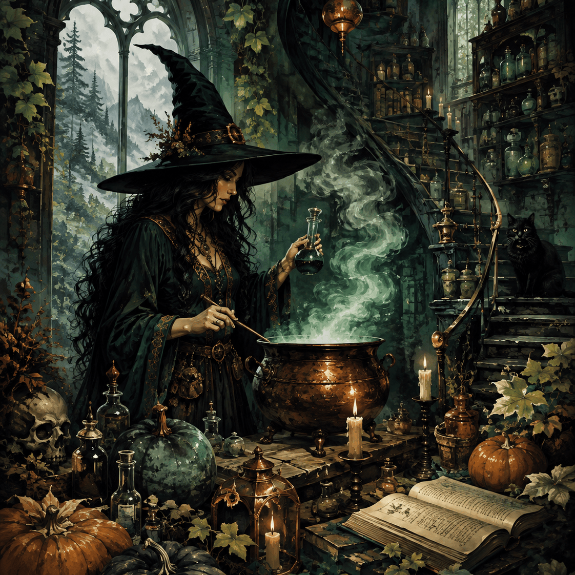 Malen nach Zahlen Das geheime Hexenlabor – Halloween-Motiv