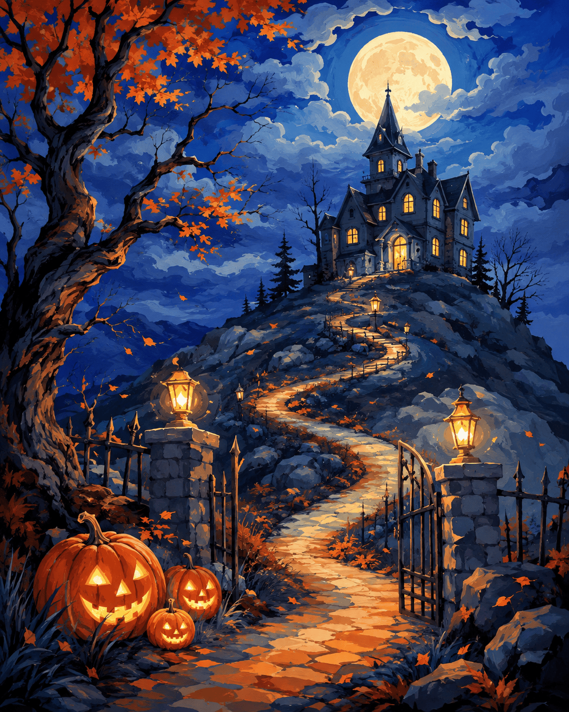 Malen nach Zahlen Das Haus auf dem Spukhügel – Halloween-Motiv
