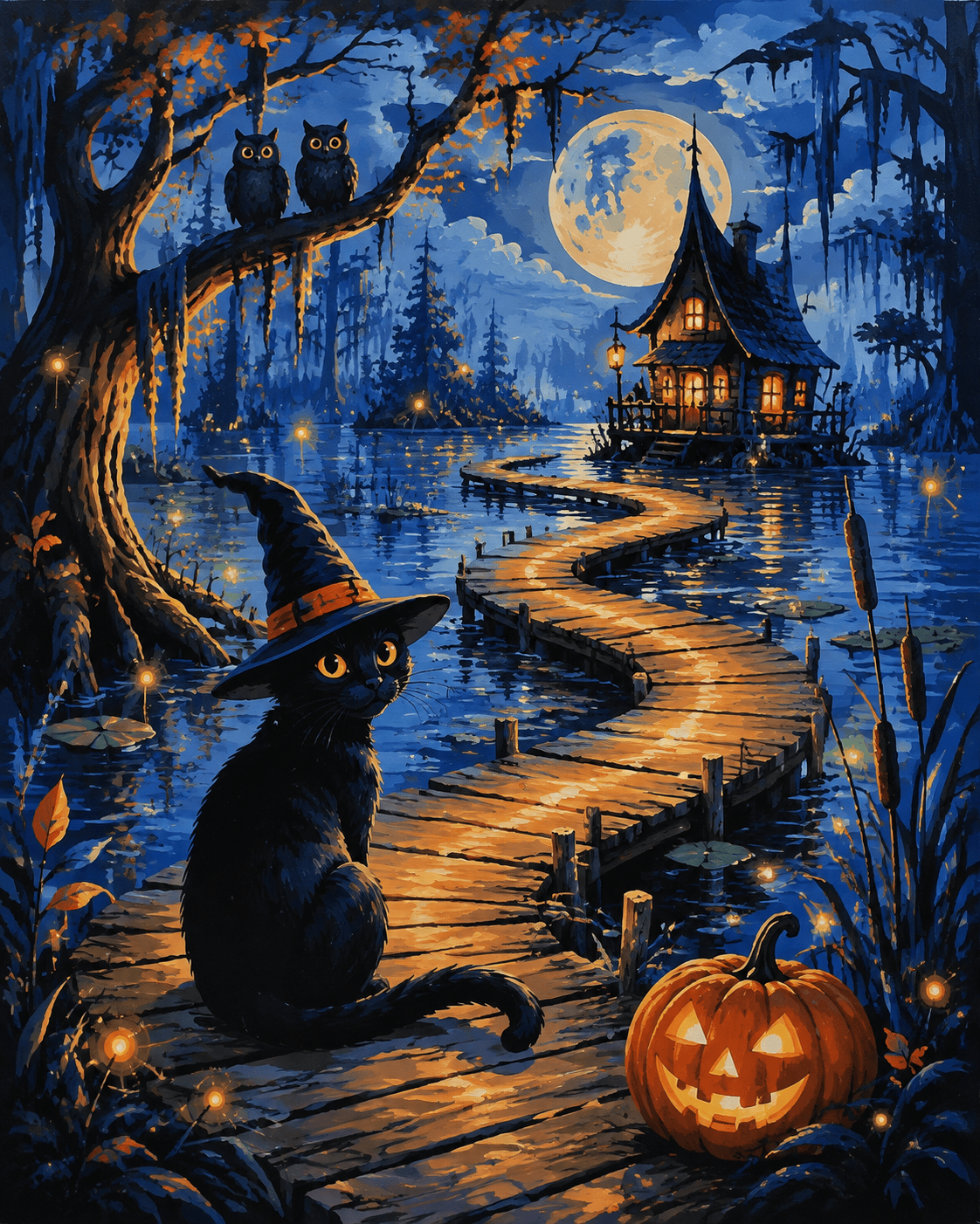 Malen nach Zahlen Das leuchtende Sumpfgeheimnis – Halloween-Motiv
