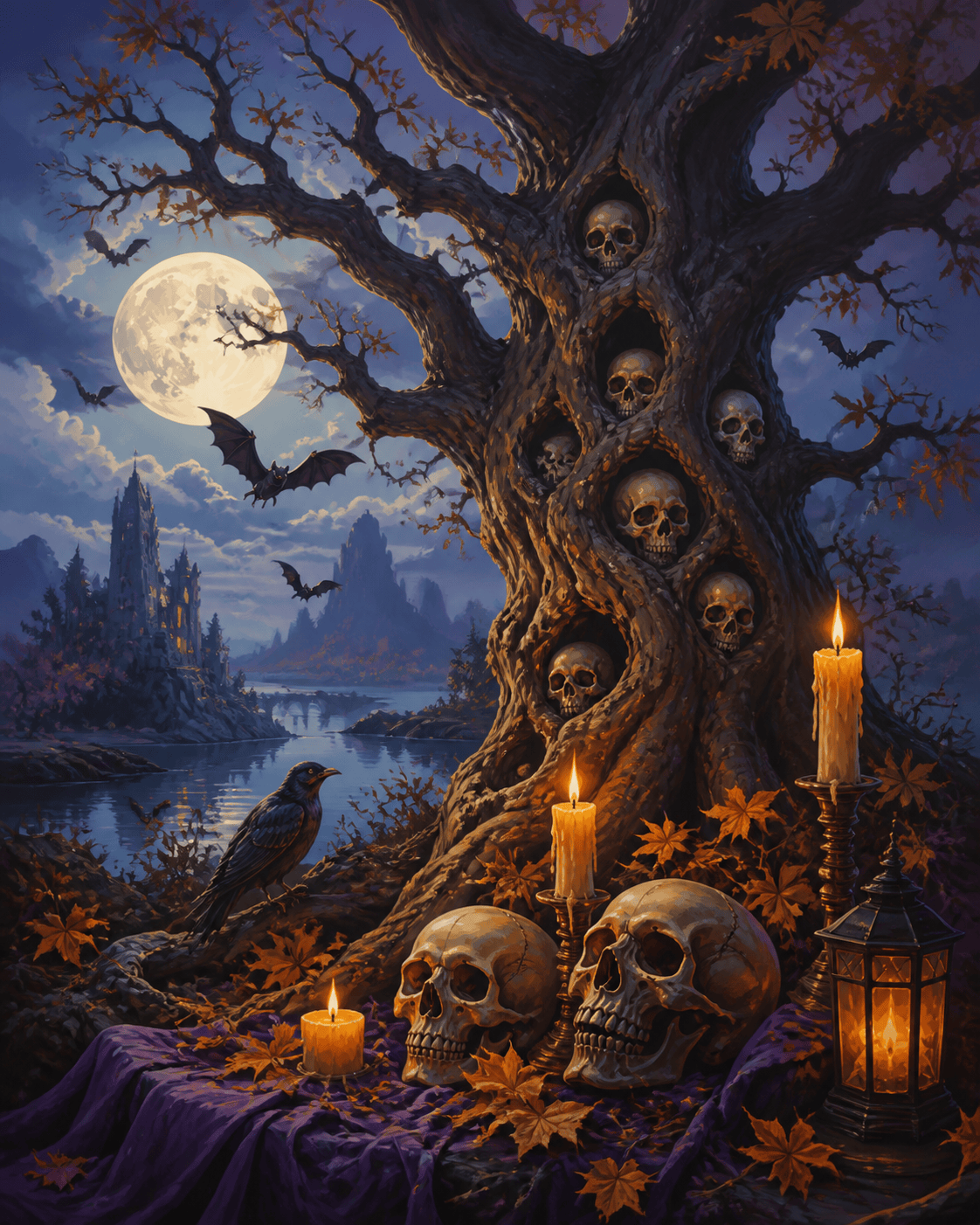 Malen nach Zahlen Der Baum der verlorenen Schädel – Halloween-Motiv