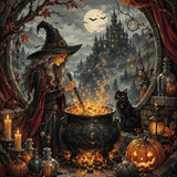 Malen nach Zahlen Der funkelnde Hexenkessel – Halloween-Motiv