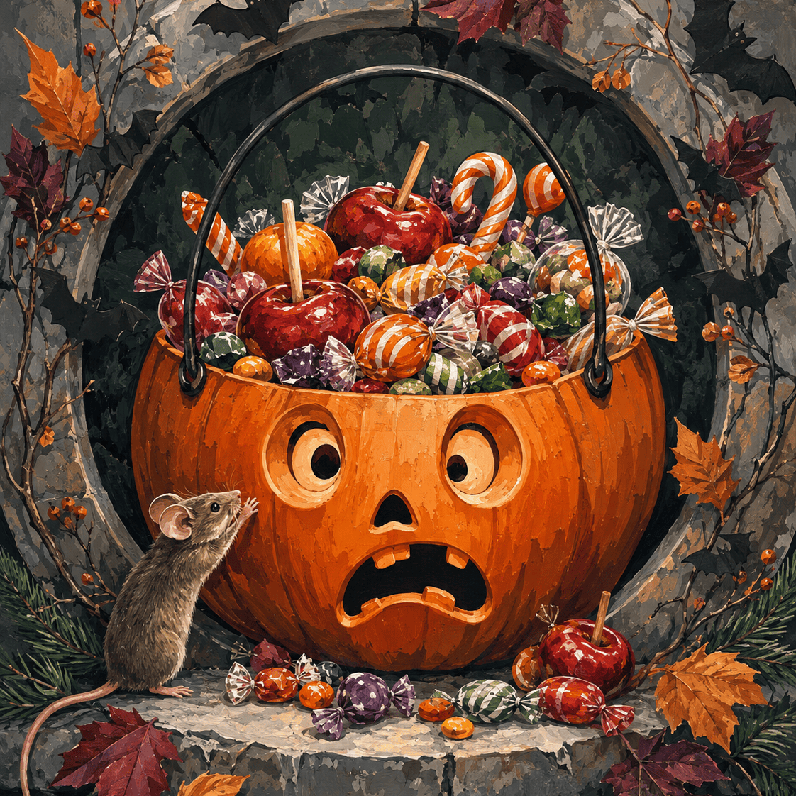 Malen nach Zahlen Der Süßigkeiteneimer des Schreckens – Halloween-Motiv