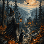 Malen nach Zahlen Die Hexe aus dem Tannenwald – Halloween-Motiv