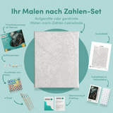 Inhalt des Malen-nach-Zahlen-Sets Die Hütte am Hexenpfad