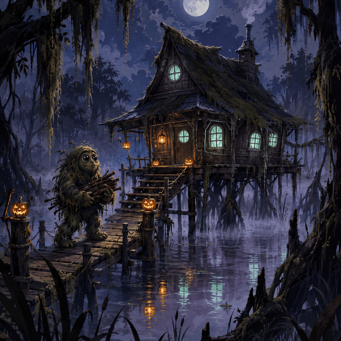 Malen nach Zahlen Die Hütte des Sumpfmonsters – Halloween-Motiv