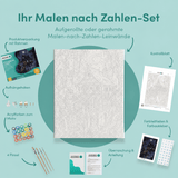 Inhalt des Malen-nach-Zahlen-Sets Die Hütte des Sumpfmonsters