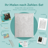 Inhalt des Malen-nach-Zahlen-Sets Die Krähe auf dem alten Tor