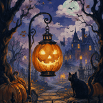 Malen nach Zahlen Die Laterne mit dem schiefen Lächeln – Halloween-Motiv