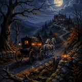 Malen nach Zahlen Die unheimliche Kutschfahrt – Halloween-Motiv