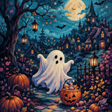 Malen nach Zahlen Ein Geist ruft Buh – Halloween-Motiv