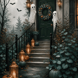 Malen nach Zahlen Fröhlicher Spuk an der Haustür – Halloween-Motiv