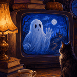 Malen nach Zahlen Gefangen im flimmernden Fernseher – Halloween-Motiv
