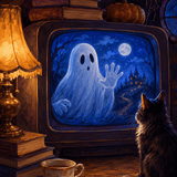 Malen nach Zahlen Gefangen im flimmernden Fernseher – Halloween-Motiv