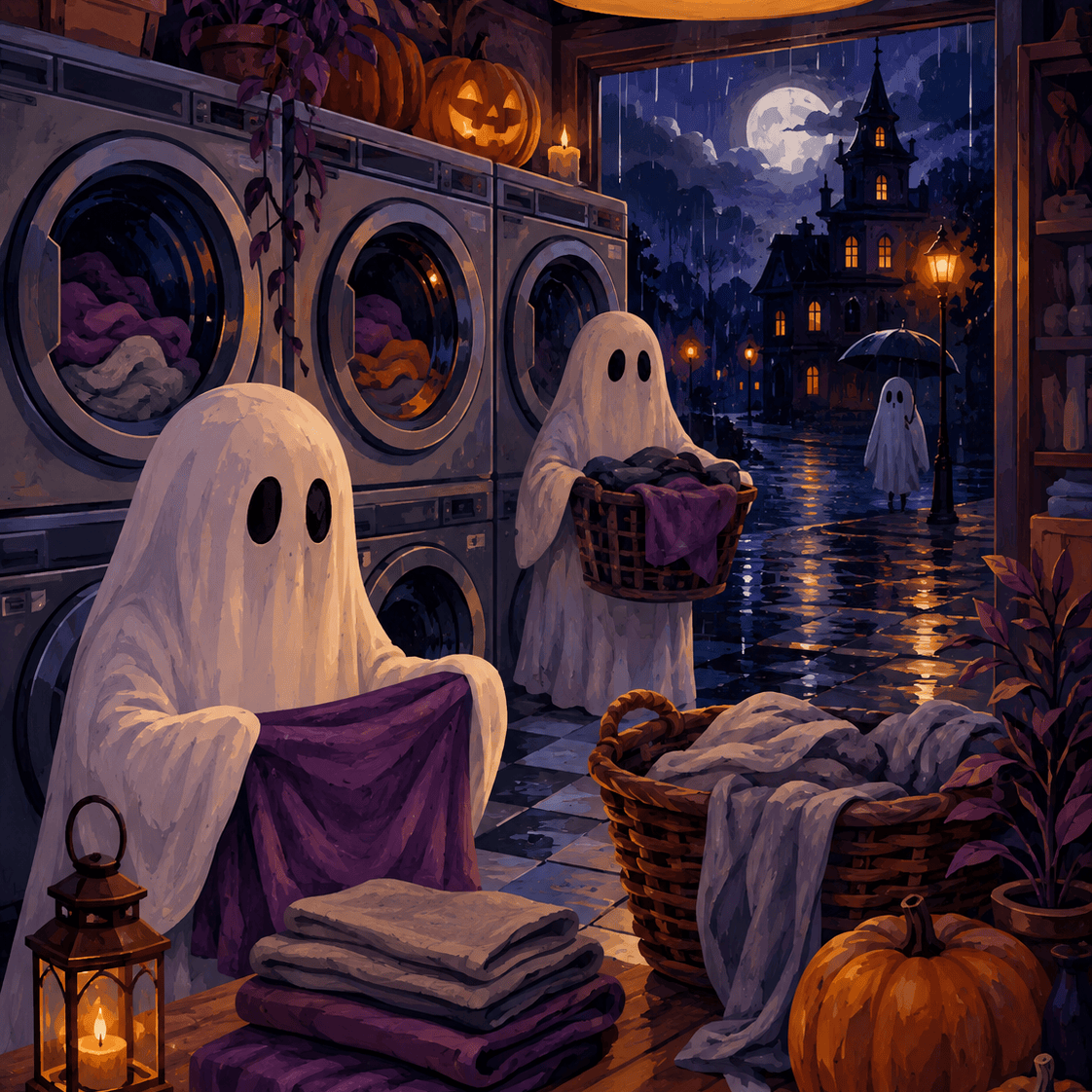 Malen nach Zahlen Geisterbad im Regen – Halloween-Motiv