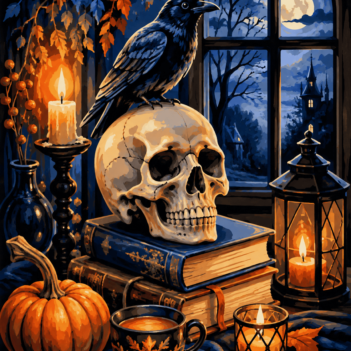 Malen nach Zahlen Geschichten am Totenschädel – Halloween-Motiv