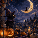 Malen nach Zahlen Halloween auf der Mondsichel – Halloween-Motiv