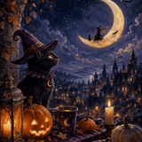 Malen nach Zahlen Halloween auf der Mondsichel – Halloween-Motiv