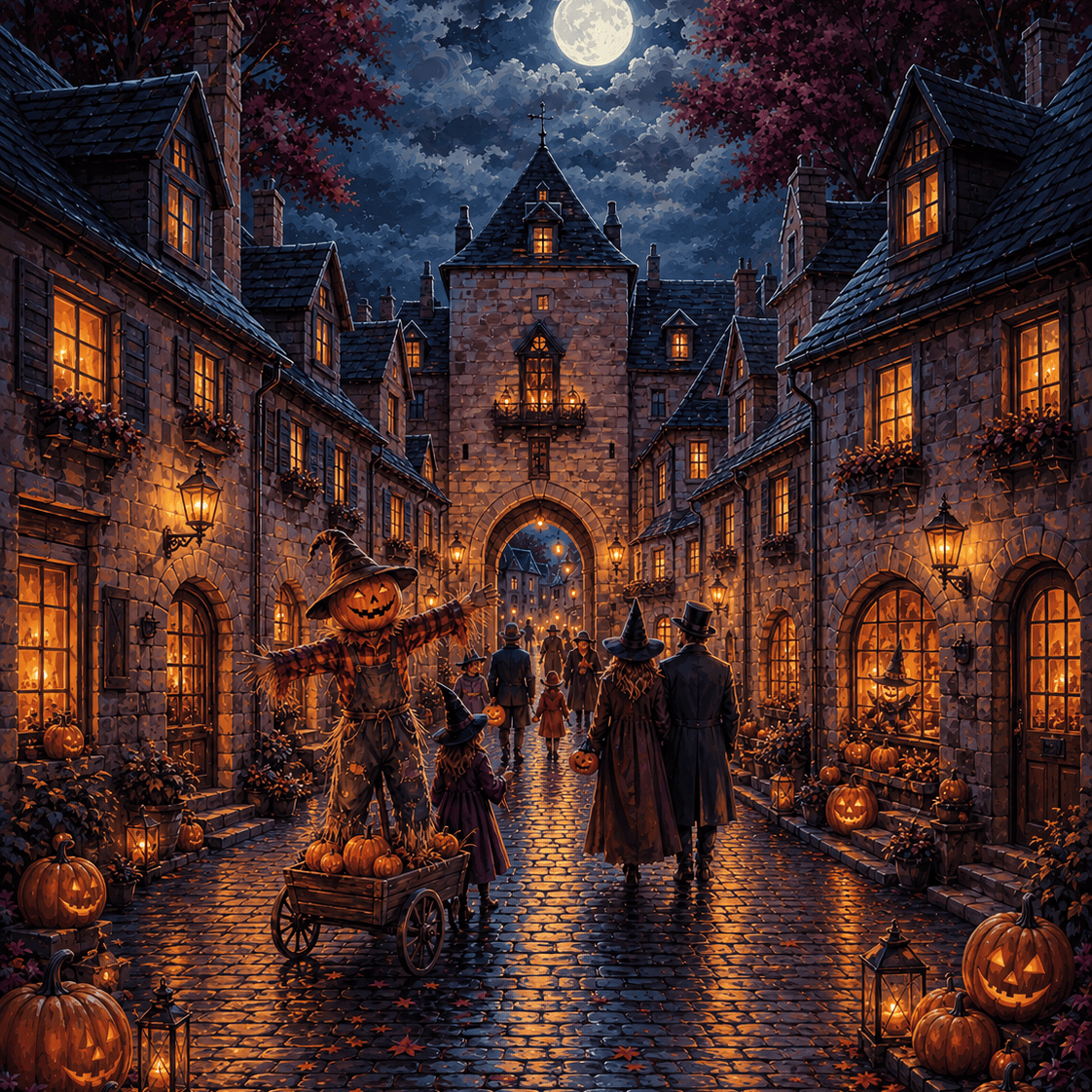 Malen nach Zahlen Halloween im alten Dorf – Halloween-Motiv