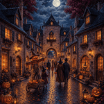 Malen nach Zahlen Halloween im alten Dorf – Halloween-Motiv