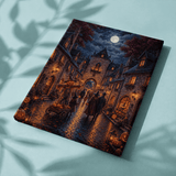 Fertige Leinwand Halloween im alten Dorf auf Stoff
