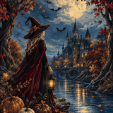 Malen nach Zahlen Herbsthexe am Fluss – Halloween-Motiv