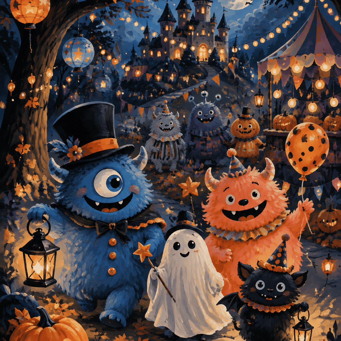 Malen nach Zahlen Karneval der freundlichen Monster – Halloween-Motiv