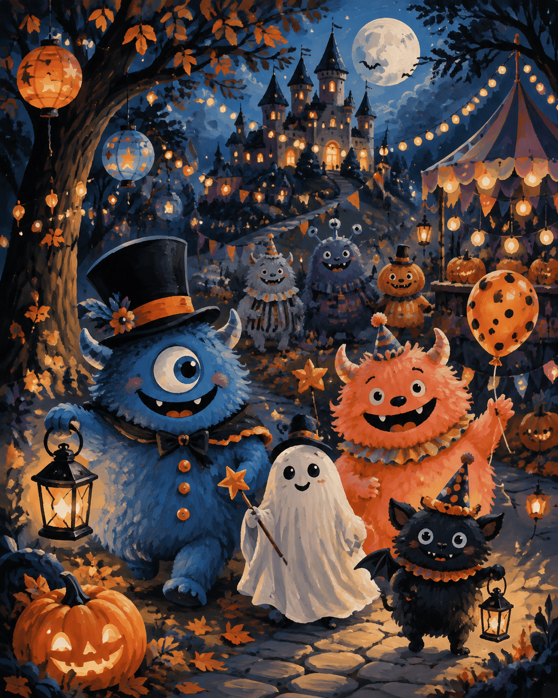 Malen nach Zahlen Karneval der freundlichen Monster – Halloween-Motiv