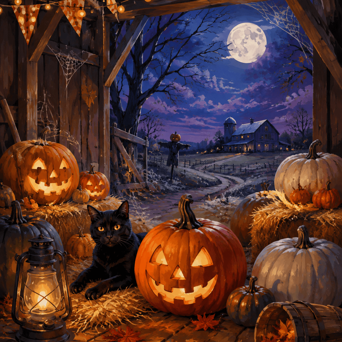 Malen nach Zahlen Kürbischaos in der Scheune – Halloween-Motiv