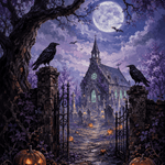 Malen nach Zahlen Mitternacht am Kirchhof – Halloween-Motiv