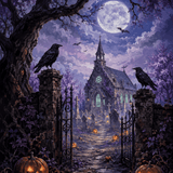 Malen nach Zahlen Mitternacht am Kirchhof – Halloween-Motiv