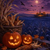 Malen nach Zahlen Oktoberdämmerung über dem Kornfeld – Halloween-Motiv