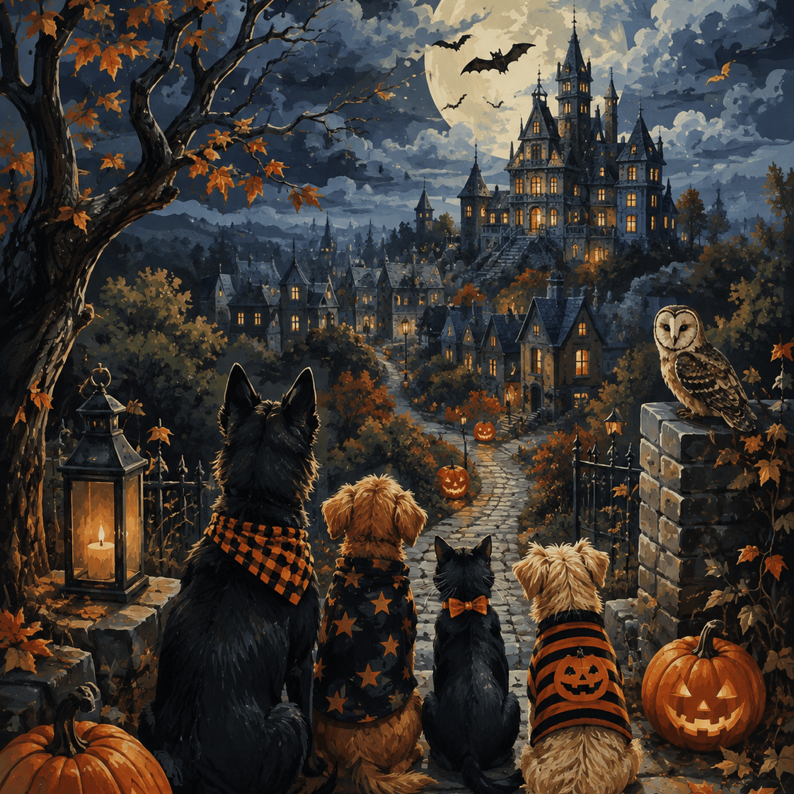 Malen nach Zahlen Pfoten in der Geisternacht – Halloween-Motiv