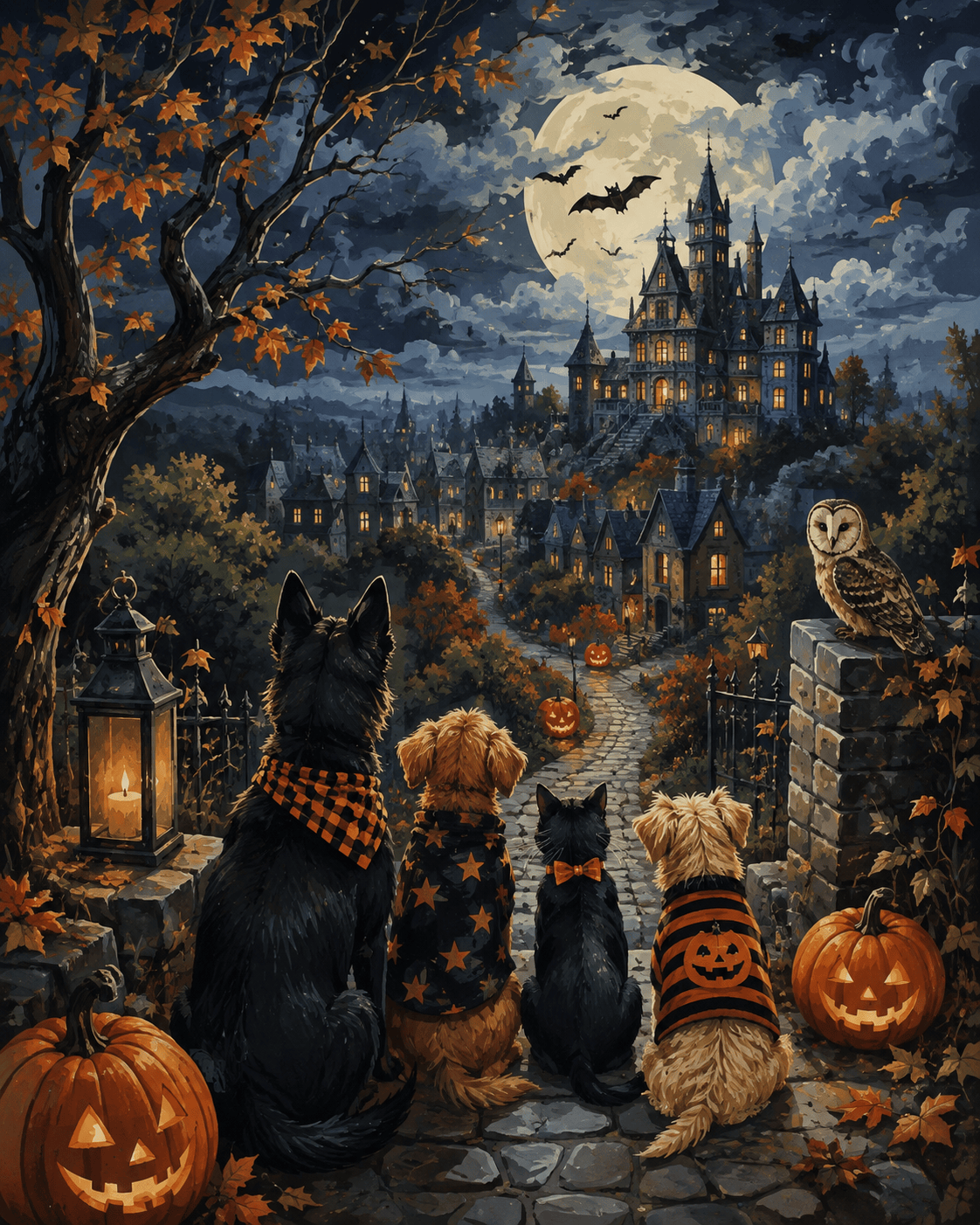 Malen nach Zahlen Pfoten in der Geisternacht – Halloween-Motiv