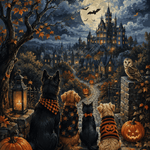 Malen nach Zahlen Pfoten in der Geisternacht – Halloween-Motiv