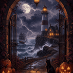 Malen nach Zahlen Sturm am Geisterleuchtturm – Halloween-Motiv