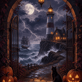 Malen nach Zahlen Sturm am Geisterleuchtturm – Halloween-Motiv