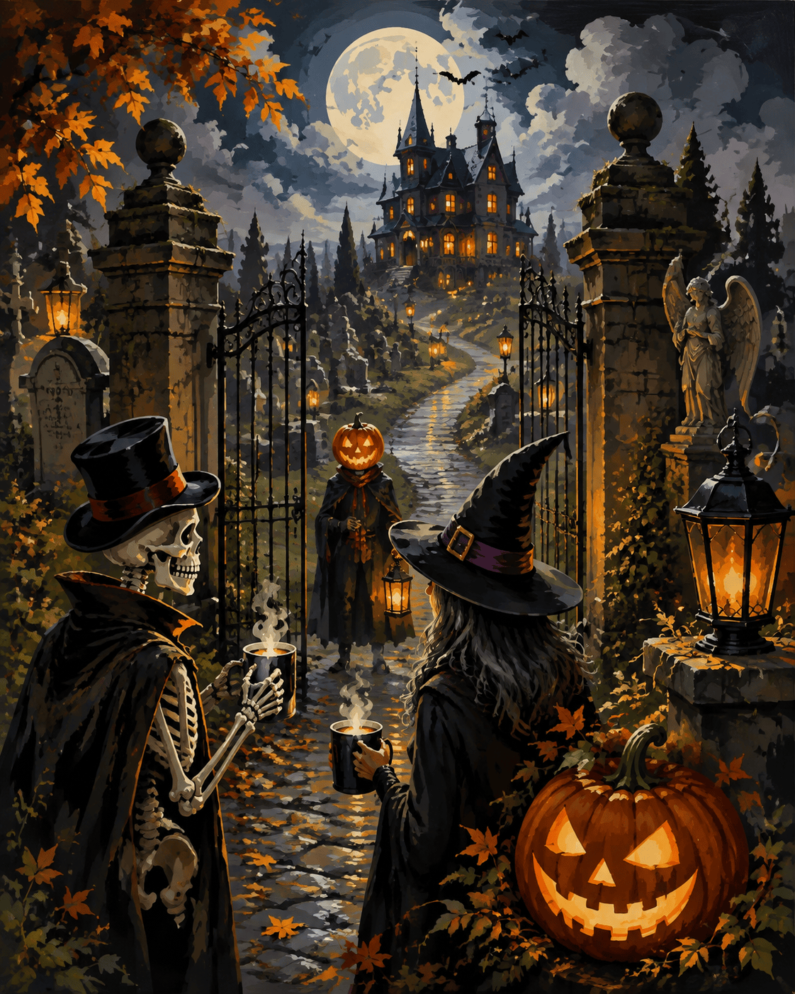 Malen nach Zahlen Treffen am Friedhofstor – Halloween-Motiv