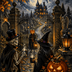 Malen nach Zahlen Treffen am Friedhofstor – Halloween-Motiv