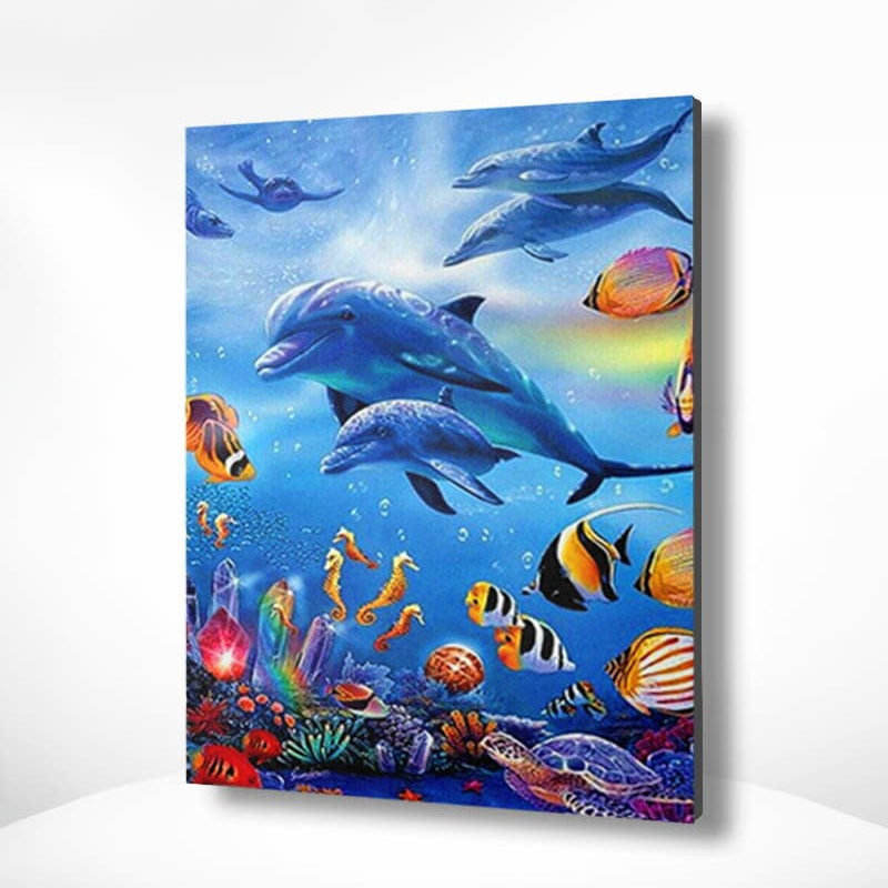Malen nach Zahlen Delfine und Fische