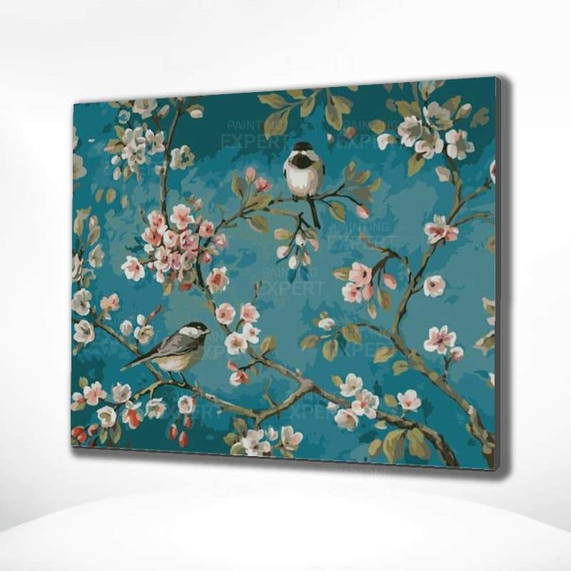 Malen nach Zahlen Vögel mit Blumen